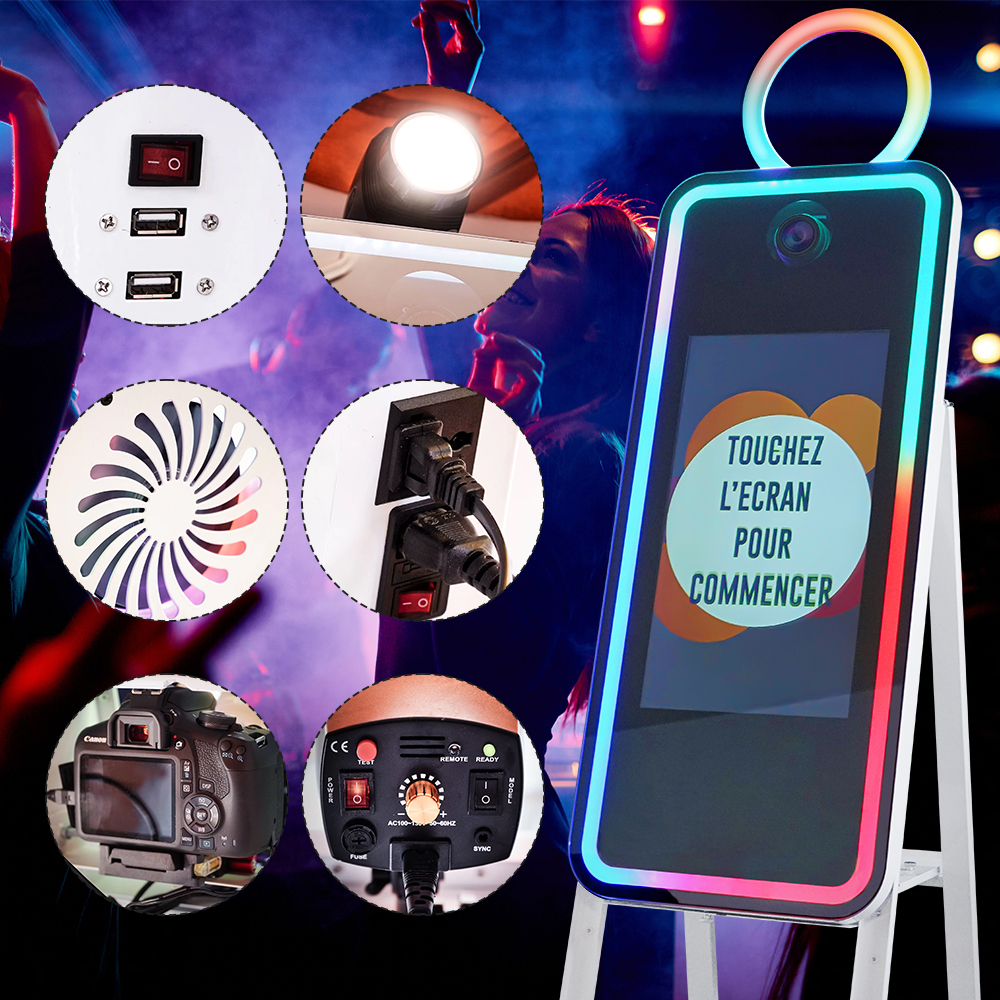 wedding events photobooth portable selfie magic mirror photo booth touch screen machine led frame kiosk with camera and printer 8