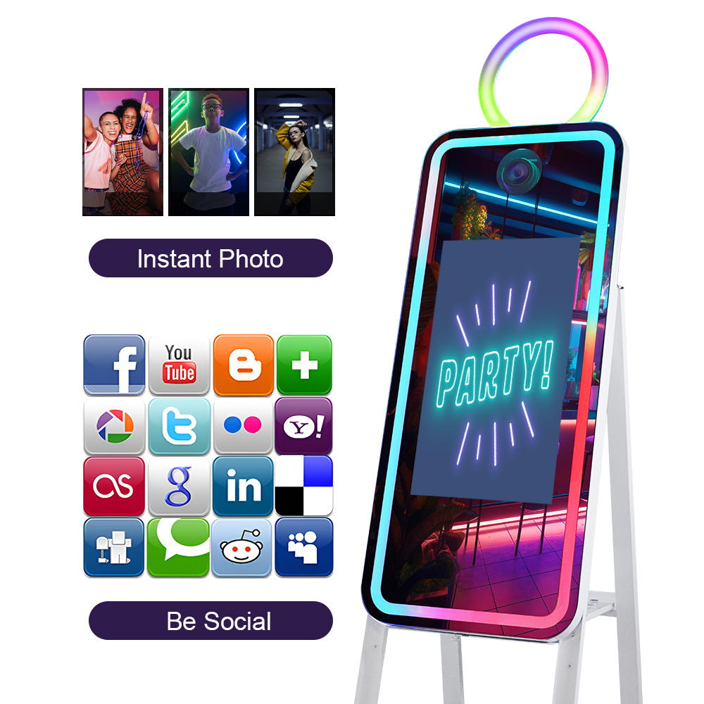 wedding events photobooth portable selfie magic mirror photo booth touch screen machine led frame kiosk with camera and printer 7