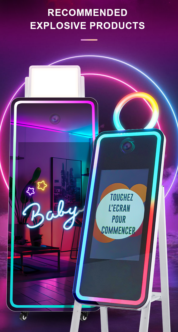 2024 flagship 70-inch mirror photo booth | built-in LED frame, touch operation, instant camera printer B34