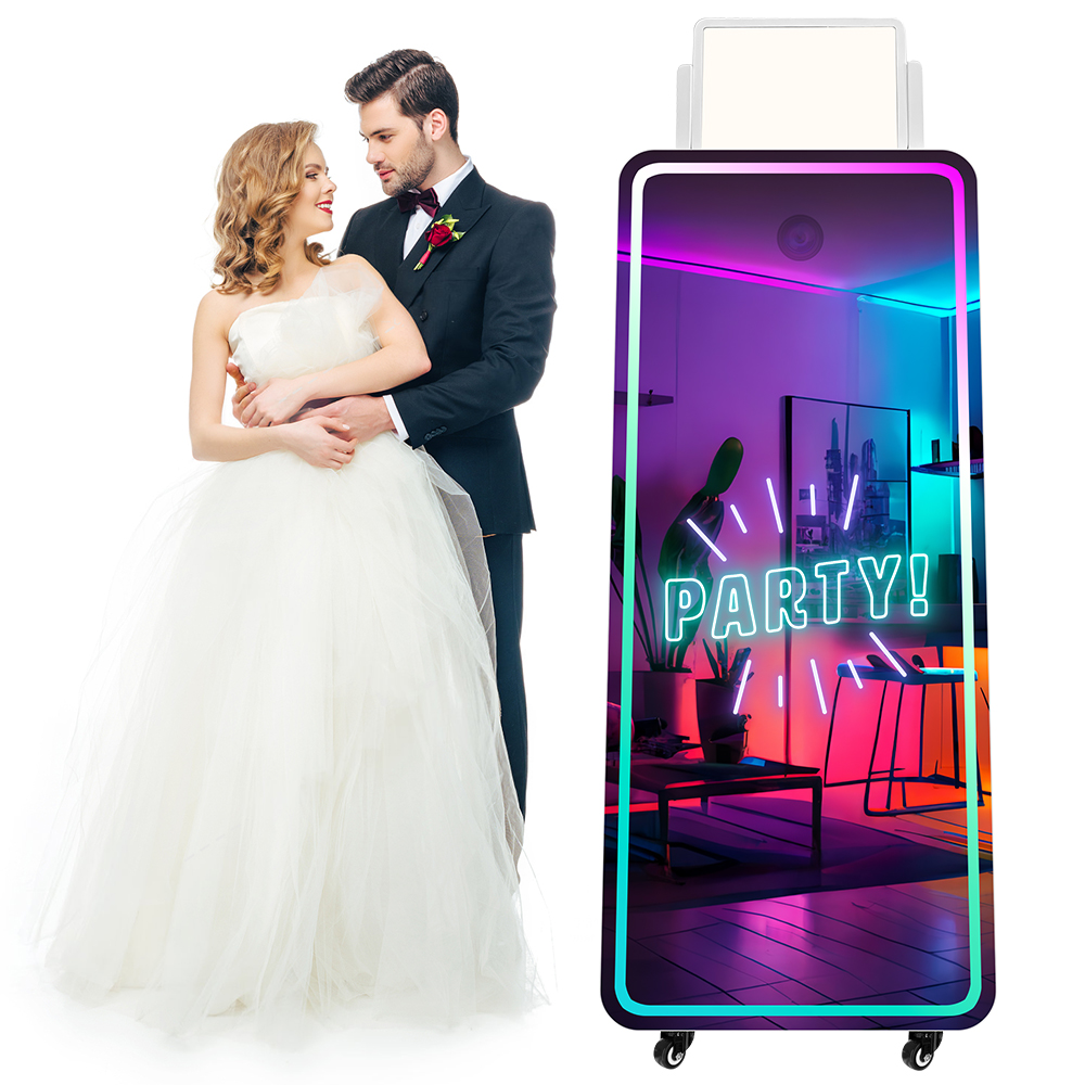 70 Inch Mirror Photo Booth Machine with Camera and Printer, Portable Selfie Magic Mirror Photo Booth Touch Screen Kiosk 021