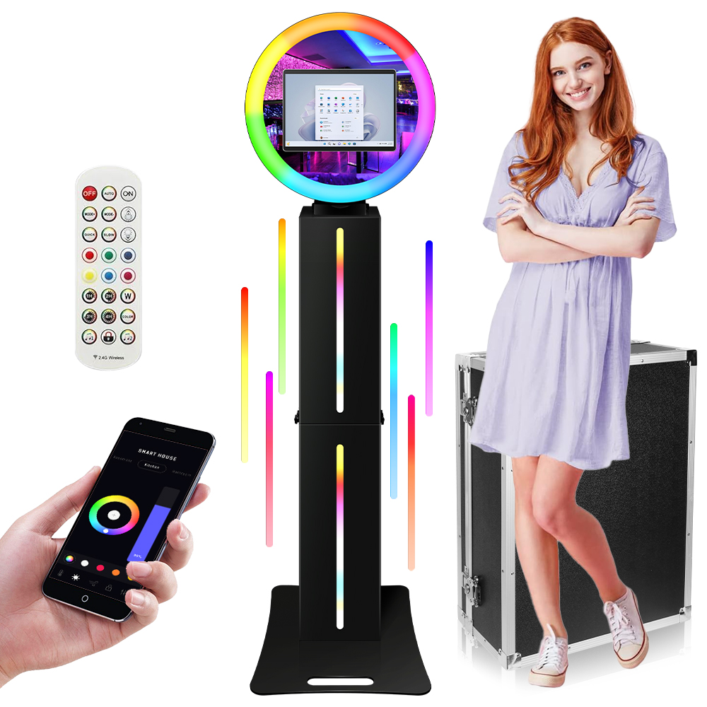 2024 New Black Portable Ring Light Selfie Booth with Flight Case for Wedding, Birthday Party, Dinner and Other Scenes iPad Photo Booth 10
