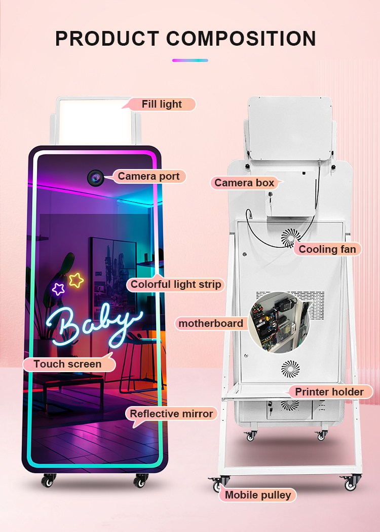 wedding events photobooth portable selfie magic mirror photo booth touch screen machine led frame kiosk with camera and printer 15