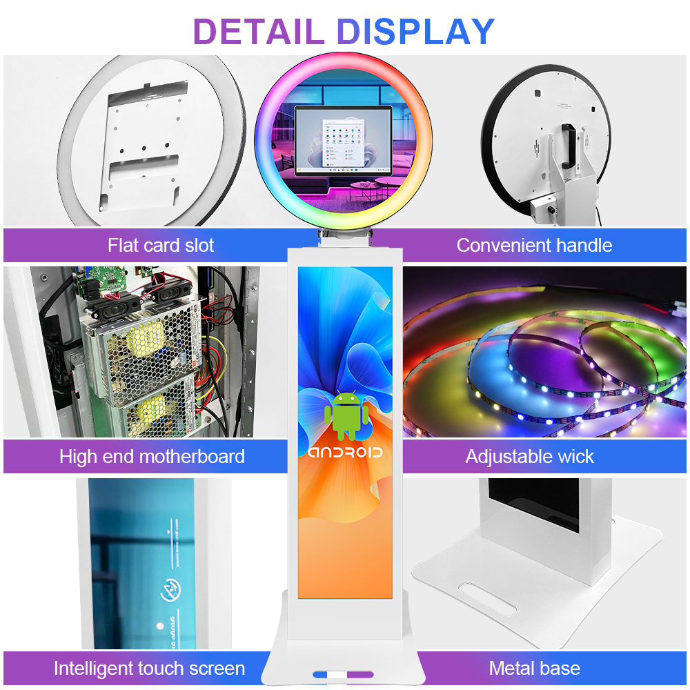 2024 New portable photo booth lcd screen stand kiosk metal iPad photo booth shell selfie photobooth machine for party events 09