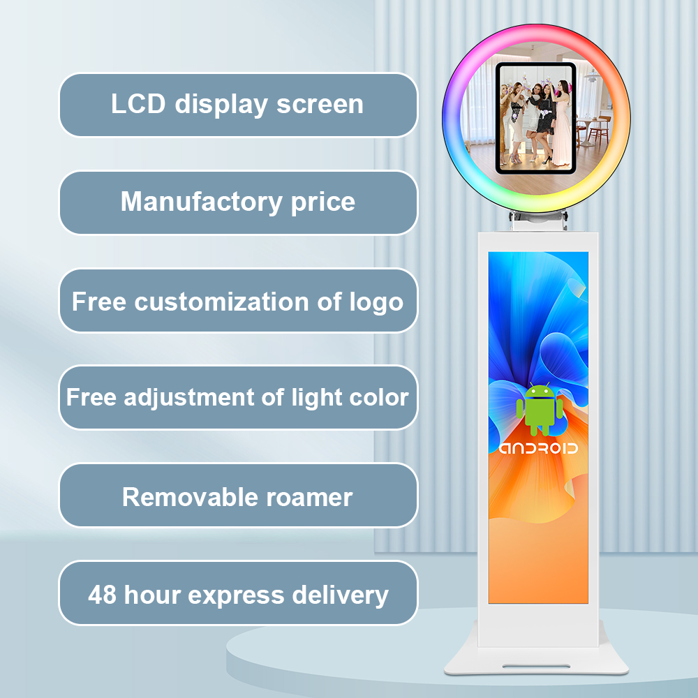 2024 New portable photo booth lcd screen stand kiosk metal iPad photo booth shell selfie photobooth machine for party events 90