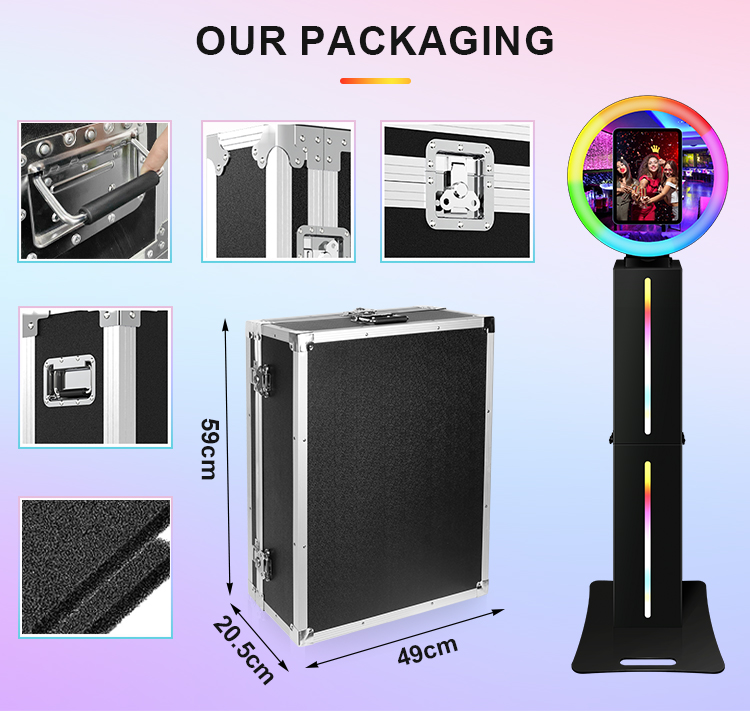 2024 new black portable ring light selfie booth with flight case for wedding, birthday party, dinner and other scenes ipad photo booth 16