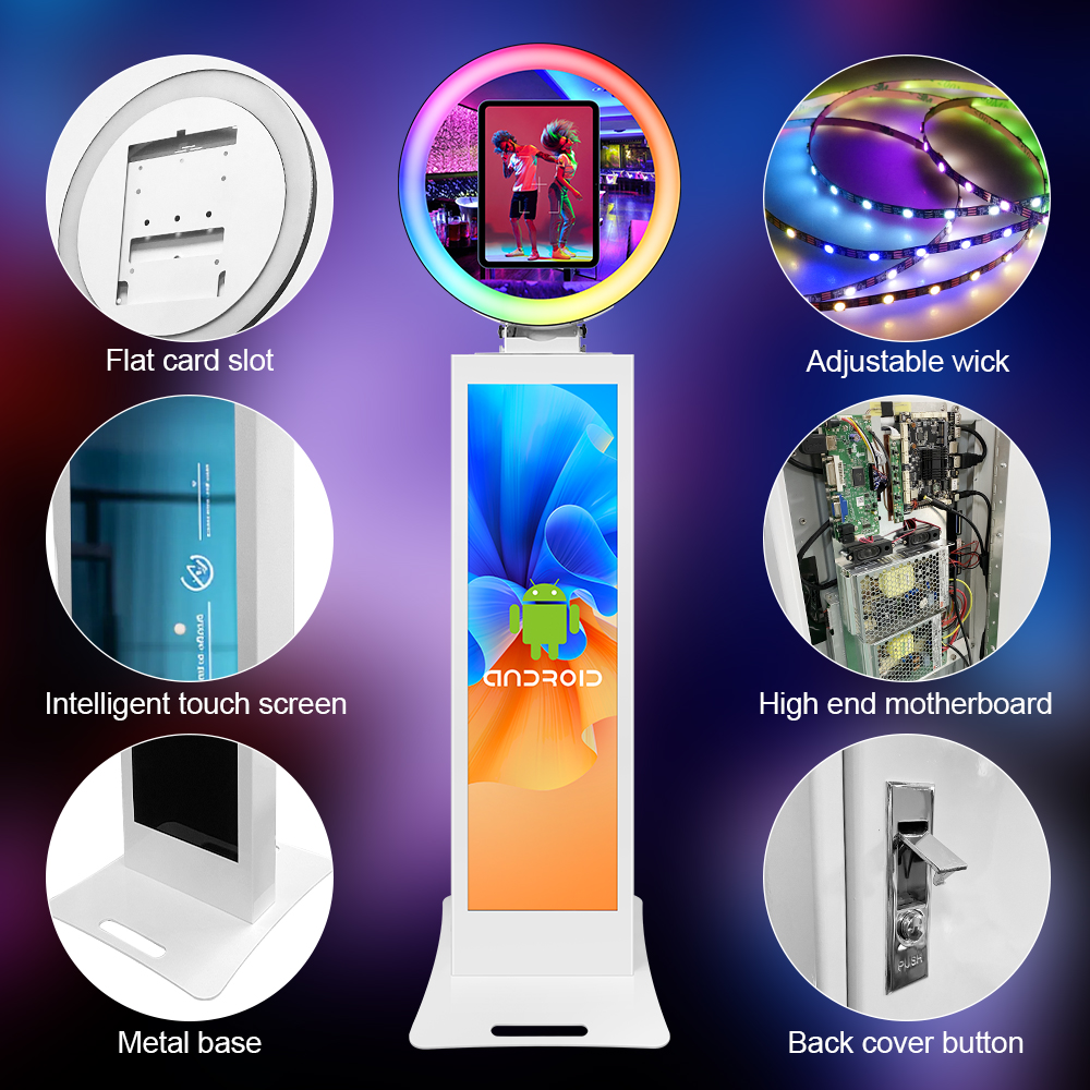 2024 New portable photo booth lcd screen stand kiosk metal iPad photo booth shell selfie photobooth machine for party events 05