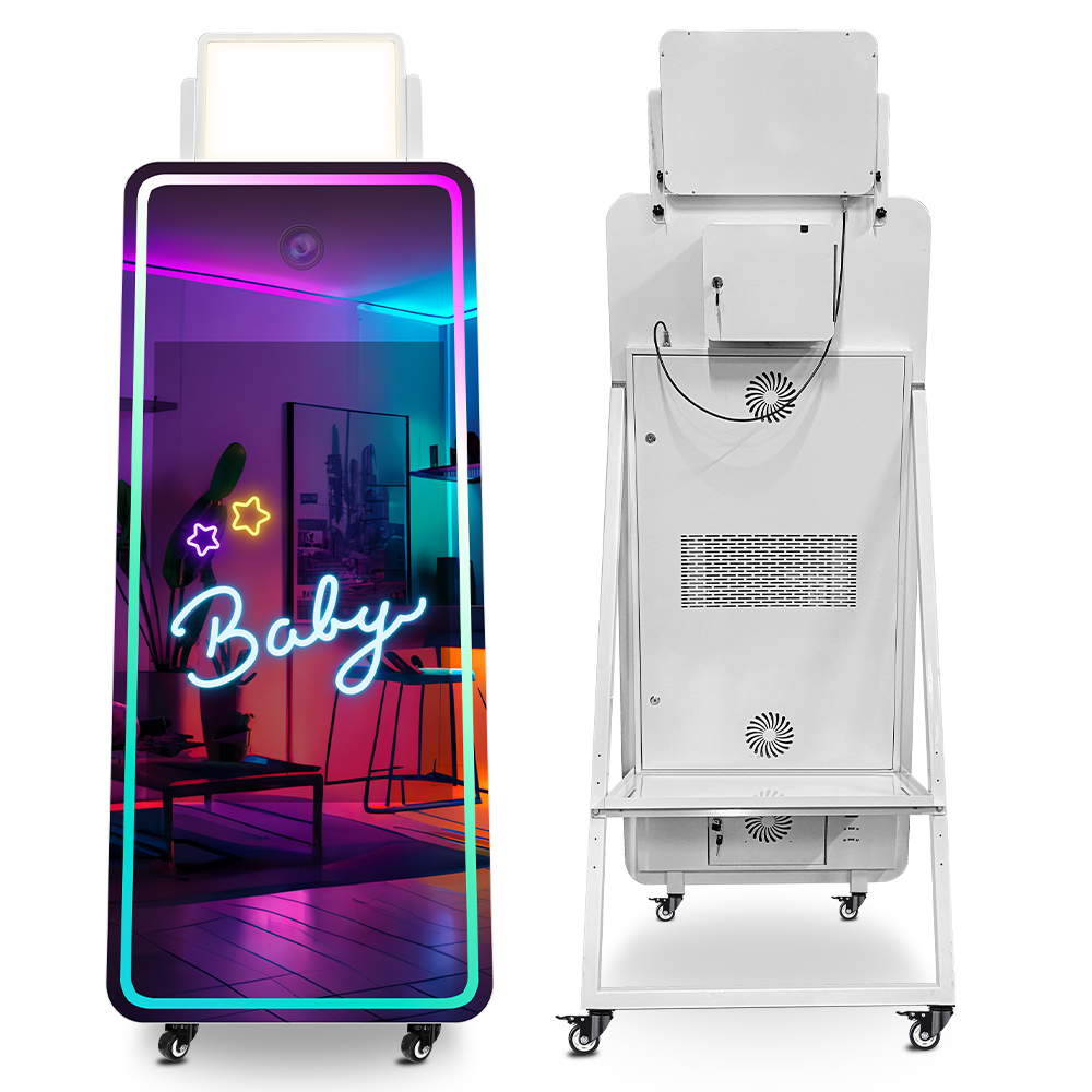 70 Inch Mirror Photo Booth Machine with Camera and Printer, Portable Selfie Magic Mirror Photo Booth Touch Screen Kiosk 028