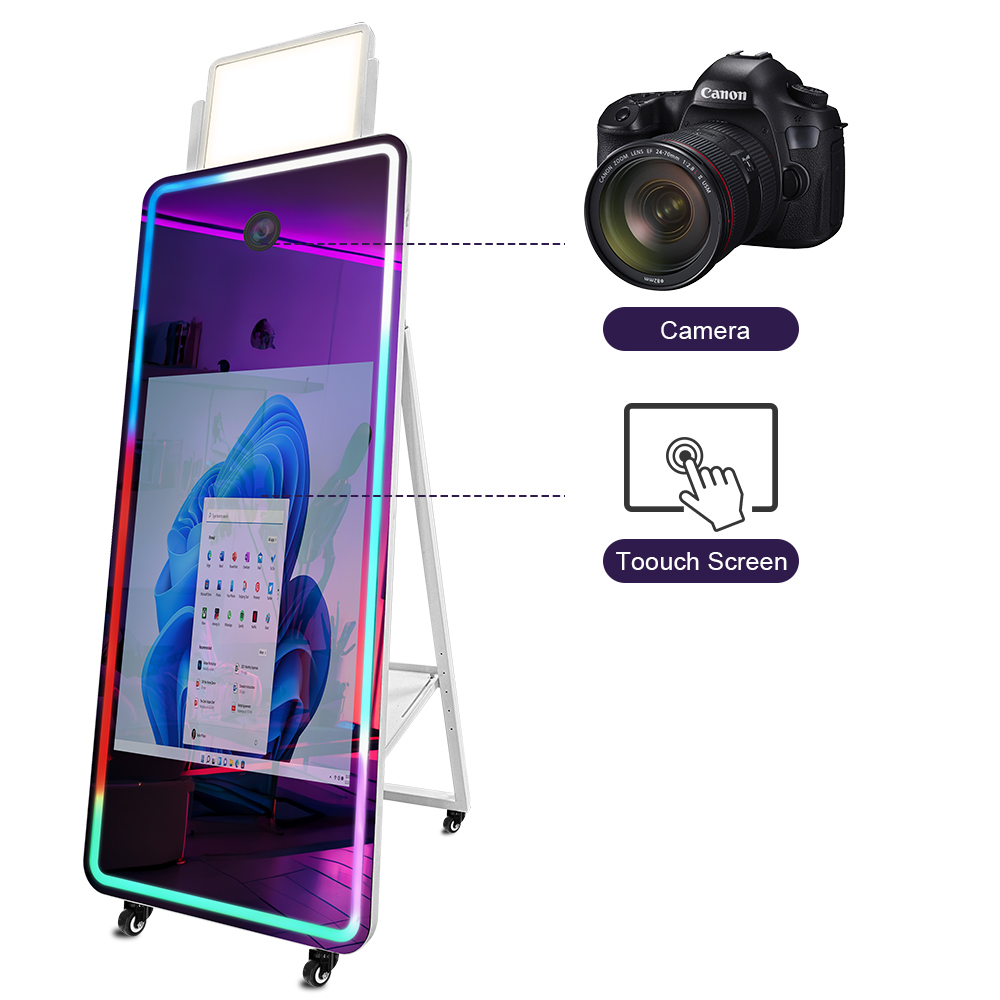 70 Inch Mirror Photo Booth Machine with Camera and Printer, Portable Selfie Magic Mirror Photo Booth Touch Screen Kiosk 024