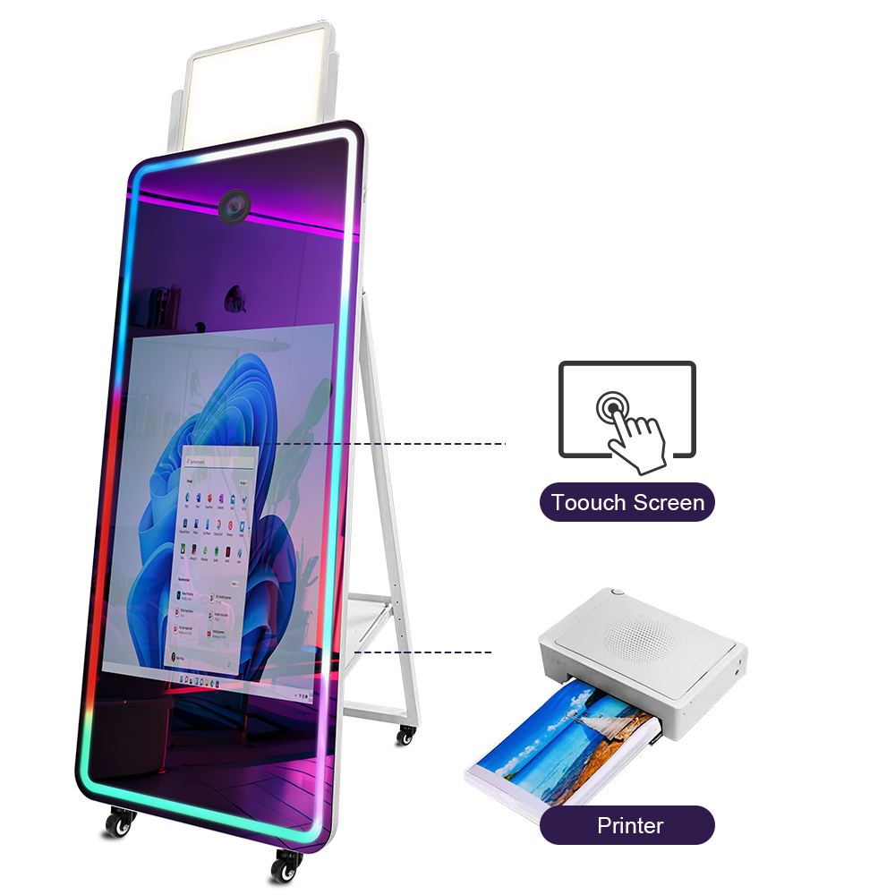 70 Inch Mirror Photo Booth Machine with Camera and Printer, Portable Selfie Magic Mirror Photo Booth Touch Screen Kiosk 023